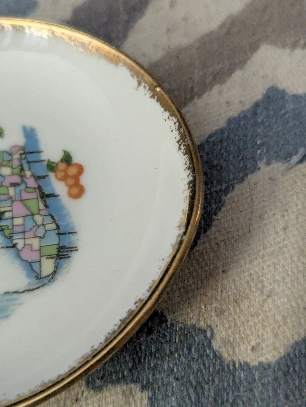 Vintage Florida Souvenir Trinket Dish or Ashtray with Gold Trim